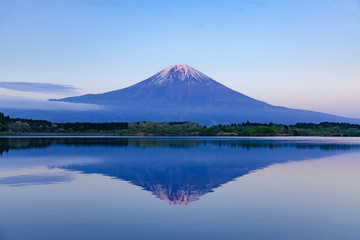 Fototapeta na wymiar 夕暮れの富士山、静岡県富士宮市田貫湖にて