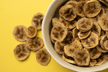 selective focus, circles of dried bananas