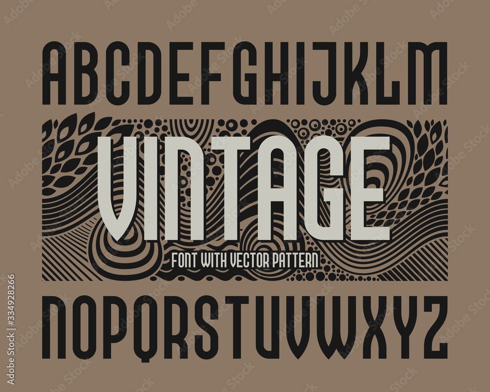 Poster vector vintage alphabet with decorative pattern background