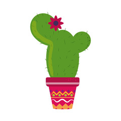 cactus with flower in pot cinco de mayo mexican celebration flat style icon