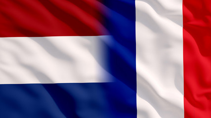 Obraz premium Waving Netherlands and France National Flags with Fabric Texture