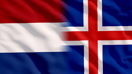 Obraz premium Waving Netherlands and Iceland National Flags with Fabric Texture