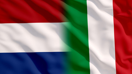 Waving Netherlands and Italy National Flags with Fabric Texture