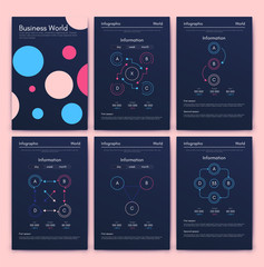 Modern infographic vector elements for business brochures. Use in website, corporate brochure, advertising and marketing. Pie charts, line graphs, bar graphs and timelines.