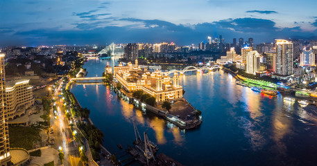 Fototapeta premium Aerial panorama view of cityscape of Fuzhou in China