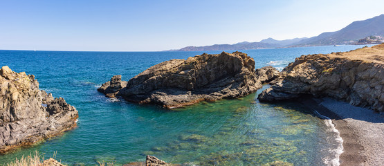 Fototapeta na wymiar Panoramic from the coastal path from Llansa to Colera, Costa Brava, Catalonia, Spain