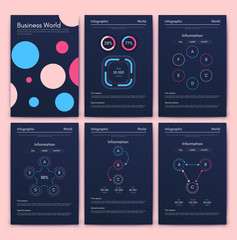 Modern infographic vector elements for business brochures. Use in website, corporate brochure, advertising and marketing. Pie charts, line graphs, bar graphs and timelines.
