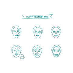 Face treatment icons for beauty salon, manufacture of professional cosmetic product, for presentation and workshops, Web stores, web shop icon. Vector stock illustration isolated on background. EPS10