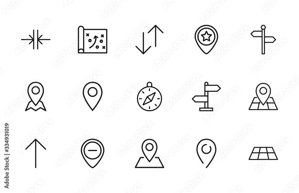 Poster stroke line icons set of navigation.
