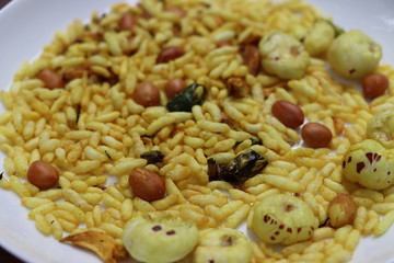 Maharashtrian Bhadang or puffed rice chivda, Traditional indian fried spicy, salty dish - Namkeen...