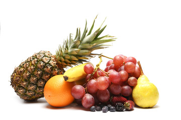 Plakat Assortment of exotic fruits isolated on white