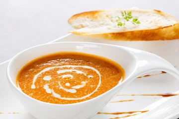 pumpkin soup in a bowl