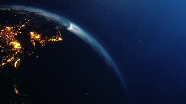 Looping planet earth rotation. Planet earth with atmosphere and stars twinkle Stars Planet Earth, Outer Space, Planet - Space, World Map, World Map, Outer Space, City.