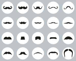Mustache Or Facial Hair Icons Black & White Flat Design Circle Set Big