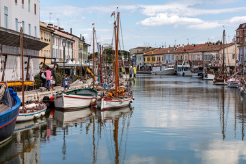 The port canal designed by Leonardo da Vinci and old town of Cesenatico on the Adriatic sea coast