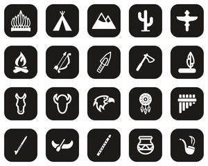 Native American Culture Icons White On Black Flat Design Set Big © Bakai