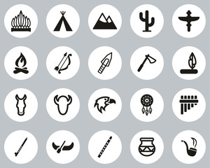 Native American Culture Icons Black & White Flat Design Circle Set Big