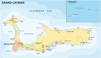 Vector road map of the Caribbean island of Grand Cayman © lesniewski