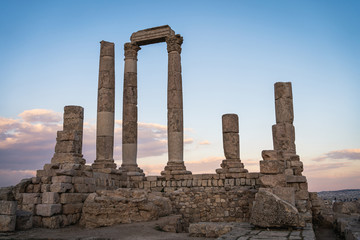 Fototapeta na wymiar Amman Citadel Roman ruin and ancient city in Jordan at sunset, Arab