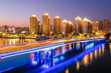 Fototapeta premium Aerial panorama view of cityscape of Fuzhou in China