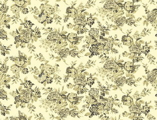 old style earthy colour shabby chic style rose floral seamless pattern