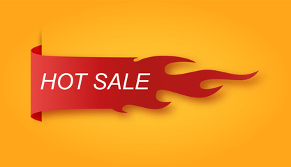 Flat linear promotion fire banner, price tag, hot sale, offer, price. Vector illustration