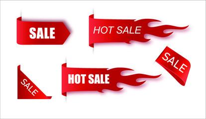 Flat linear promotion fire banner, price tag, hot sale, offer, price. Vector illustration set