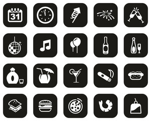 New Years Eve Or New Years Party Icons White On Black Flat Design Set Big