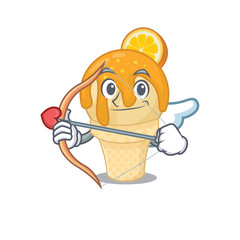 orange ice cream in cupid cartoon character with arrow and wings