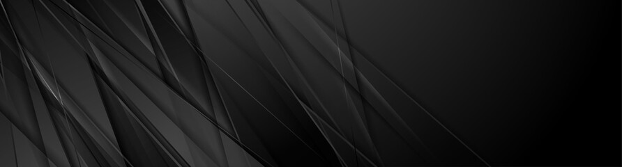 Black glossy stripes abstract tech corporate background. Vector banner design