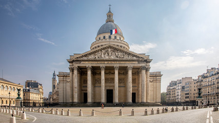 Paris, France - March 20, 2020: 1st day of containment because of Covid-19 in front of Pantheon in Paris - obrazy, fototapety, plakaty