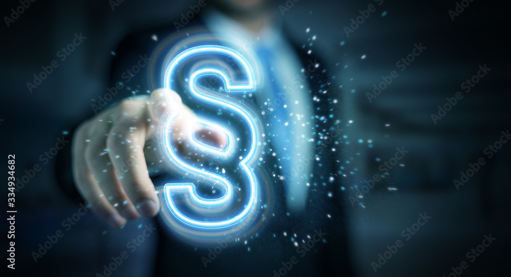 Poster man using law paragraph digital neon hologram 3d rendering