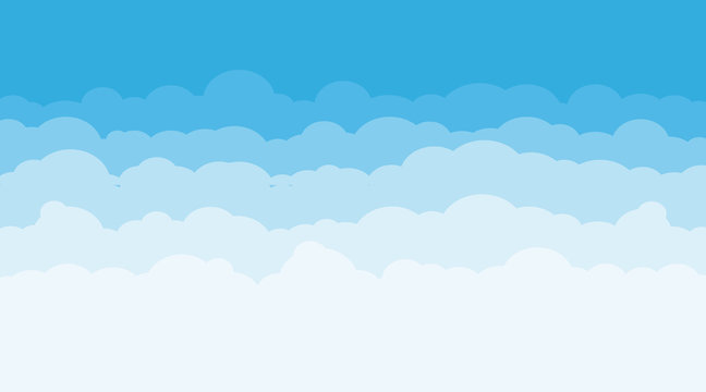 Sky background with clouds. Blue sky with white clouds. Vector illustration.