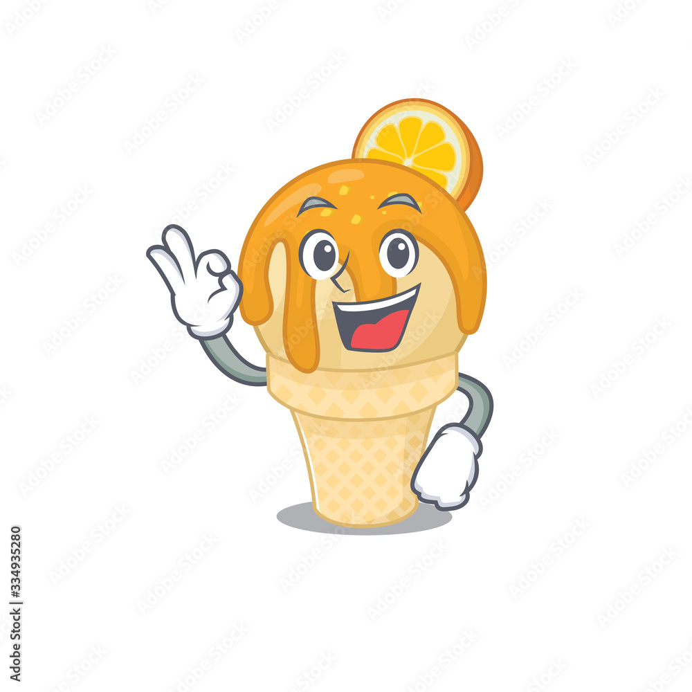 Wall mural orange ice cream mascot design style with an okay gesture finger