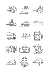 fast delivery cargo shipping commerce business icons set line style icon