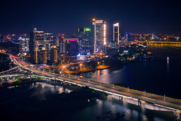 Fototapeta premium Aerial panorama view of cityscape of Fuzhou in China