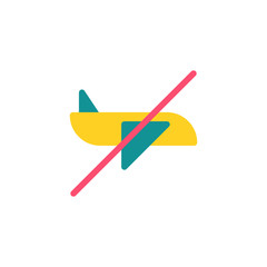 Flat Icon. Stop aviation. Prohibiting Sign Planes Do Not Fly, Suitable for use on web apps, mobile apps, Vector illustration editable stroke . 64 x 64 pixel perfect on White Background