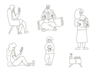 Reading a book concept. Vector color design.