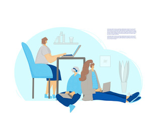 Digital nomand concept. Vector man with plaptop