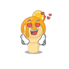 Cute orange ice cream cartoon character has a falling in love face