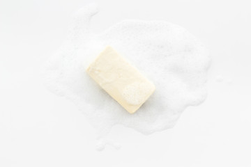 Soap bar - hygiene concept - on white background top-down copy space