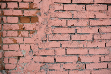 Background image of pink painted brickwork texture