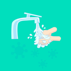Washing hands under the water tap. Hygiene concept hand detail. Covid-19 Virus protect.