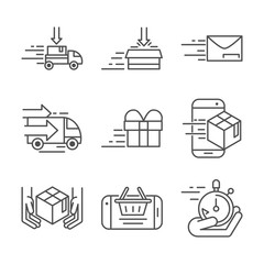 fast delivery cargo shipping commerce business icons set line style icon