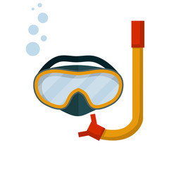 Scuba gear. Snorkel and glasses. Cartoon flat illustration. Rest and entertainment in sea and ocean. Clothing of diver. item for diving and swimming under water