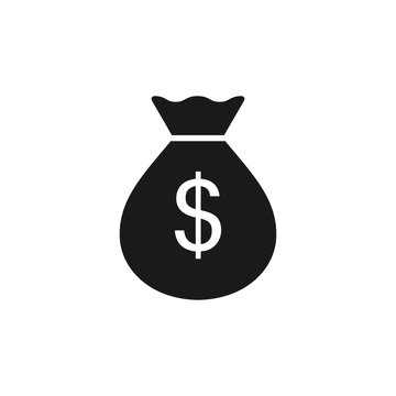 recommend clip art: Isolated black silhouette of sack, money bag on white background. Outline symbol of banking, rich. Logo flat design. Simple icon.
