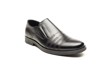 Black men's shoes leather standing on white background