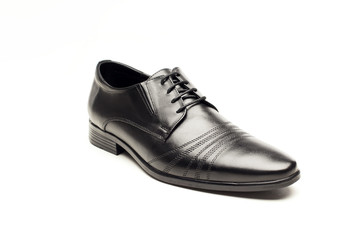 Black men's shoes leather standing on white background