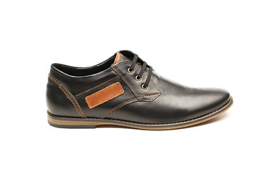 Black men's shoes leather standing on white background