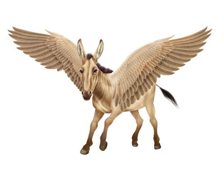 Âne, beige ,  volant, ailes, animal , isolé, ferme, mammifère, tourisme, équitation, balade, poulain, debout, fond blanc, , gazon, étalon, poney, crin, nature, jument, bétail, champ, jeune, portrait, 